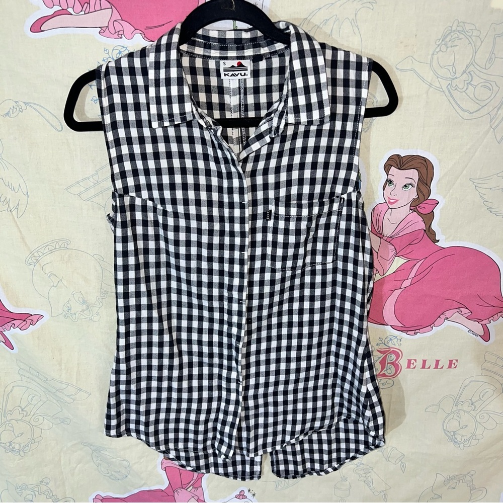 Kavu Women's Black and White Gingham Button Down Shirt